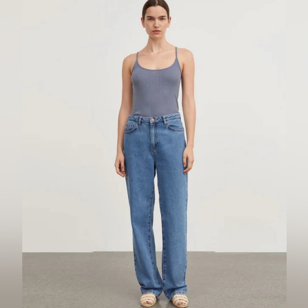 Skall Studio edie pointelle organic cotton cami tank top xs blue